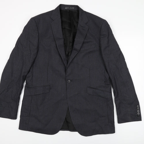 Marks and Spencer Mens Black Striped Wool Jacket Suit Jacket Size 42 Regular