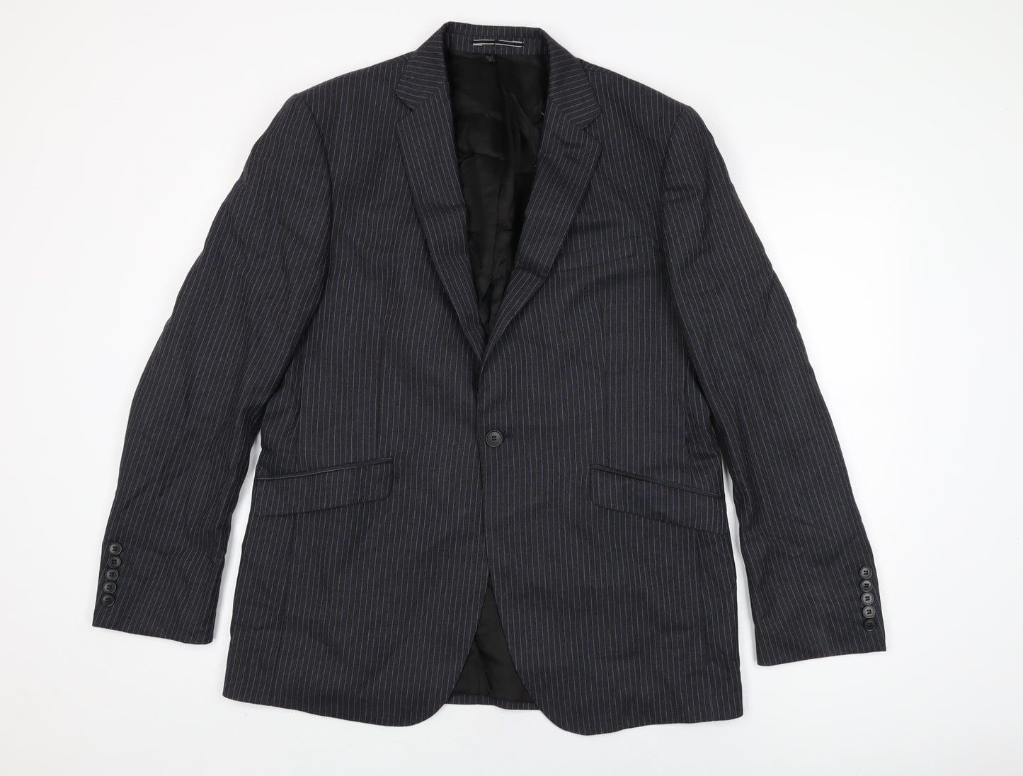 Marks and Spencer Mens Black Striped Wool Jacket Suit Jacket Size 42 Regular