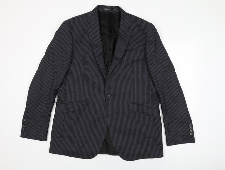 Marks and Spencer Mens Black Striped Wool Jacket Suit Jacket Size 42 Regular