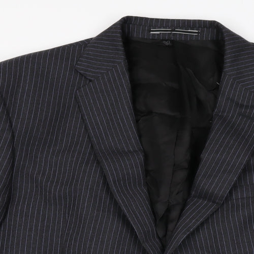 Marks and Spencer Mens Black Striped Wool Jacket Suit Jacket Size 42 Regular