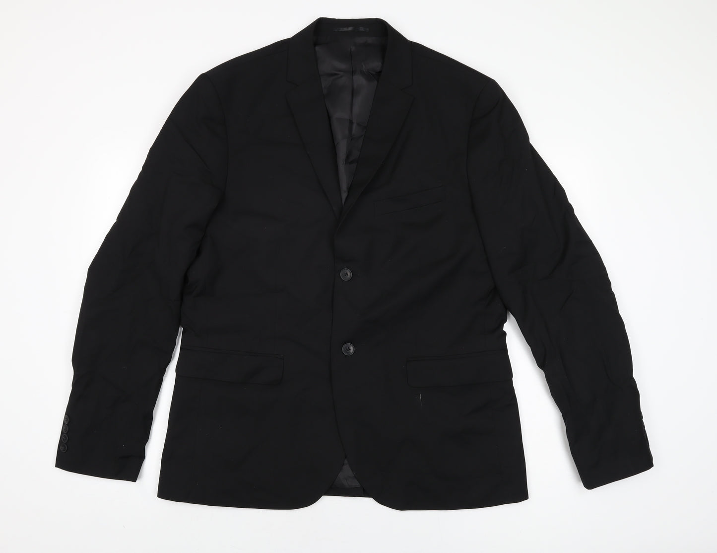 H&M Mens Black Polyester Jacket Suit Jacket Size 46 Regular