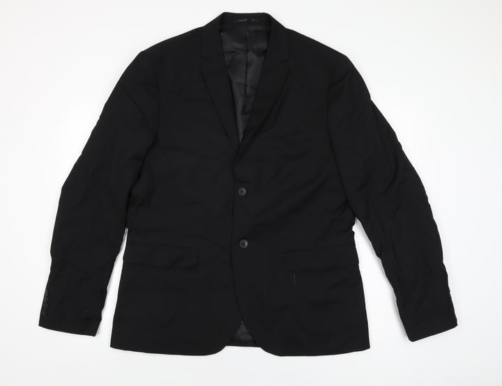 H&M Mens Black Polyester Jacket Suit Jacket Size 46 Regular