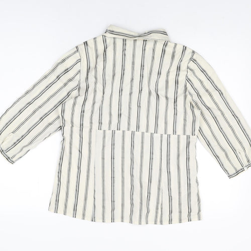 Intown Womens Ivory Striped Cotton Basic T-Shirt Size 10 Collared