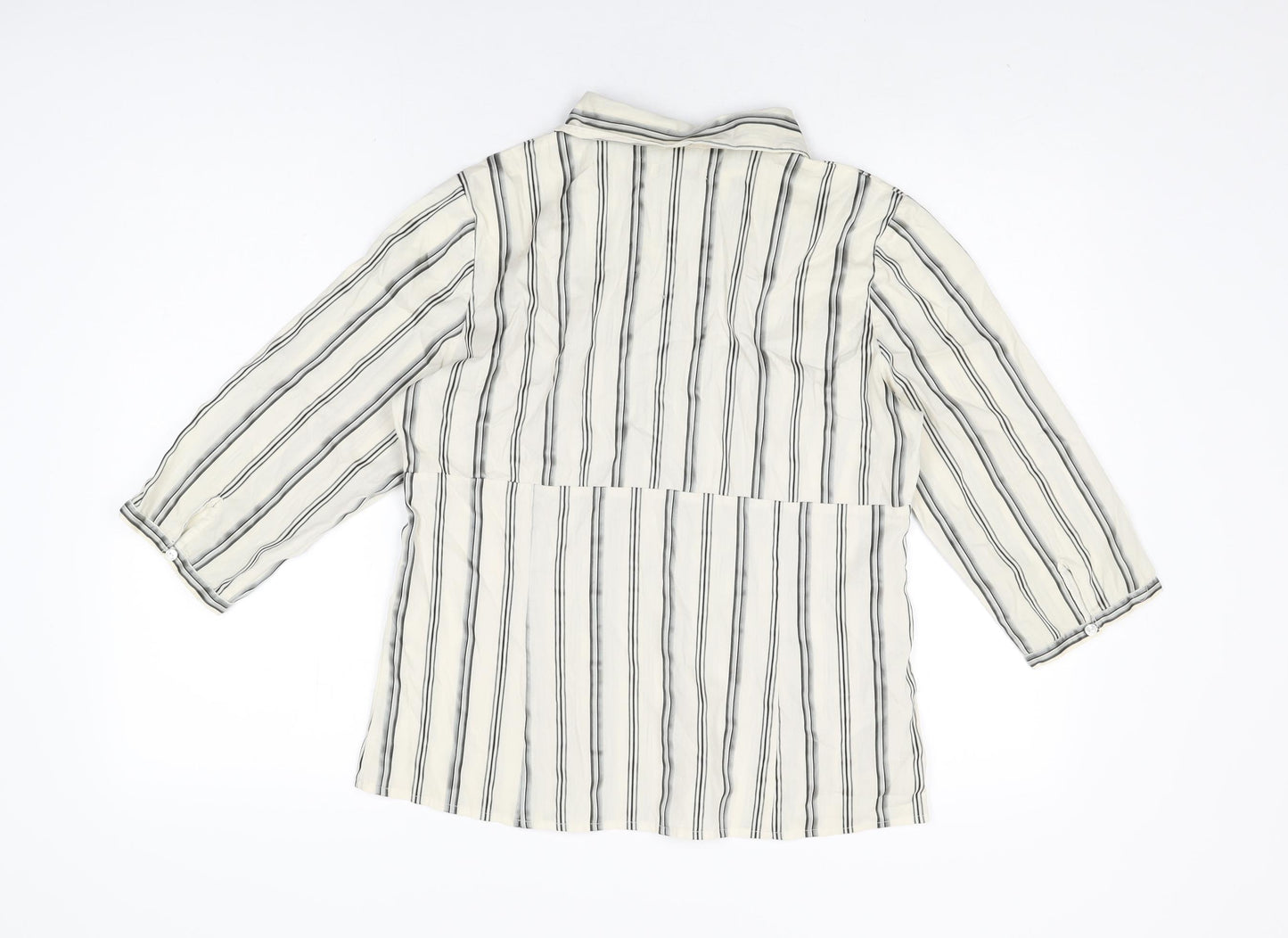 Intown Womens Ivory Striped Cotton Basic T-Shirt Size 10 Collared