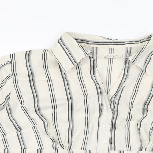 Intown Womens Ivory Striped Cotton Basic T-Shirt Size 10 Collared