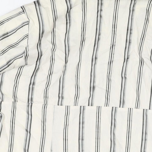 Intown Womens Ivory Striped Cotton Basic T-Shirt Size 10 Collared