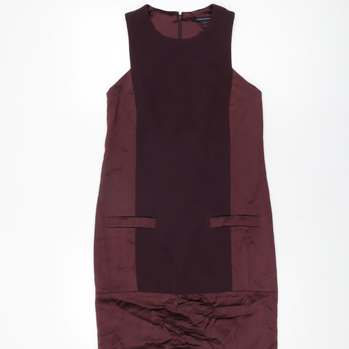 French Connection Womens Red Acetate Shift Size 8 Round Neck Zip