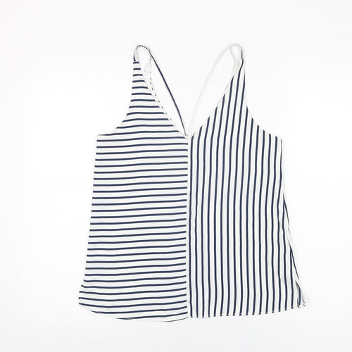 Topshop Womens White Striped Polyester Camisole T-Shirt Size 8 V-Neck