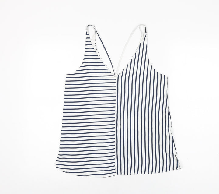 Topshop Womens White Striped Polyester Camisole T-Shirt Size 8 V-Neck