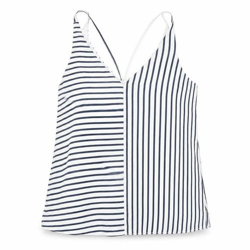 Topshop Womens White Striped Polyester Camisole T-Shirt Size 8 V-Neck