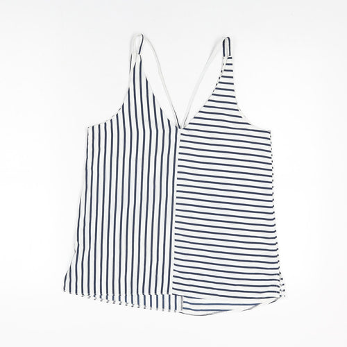 Topshop Womens White Striped Polyester Camisole T-Shirt Size 8 V-Neck