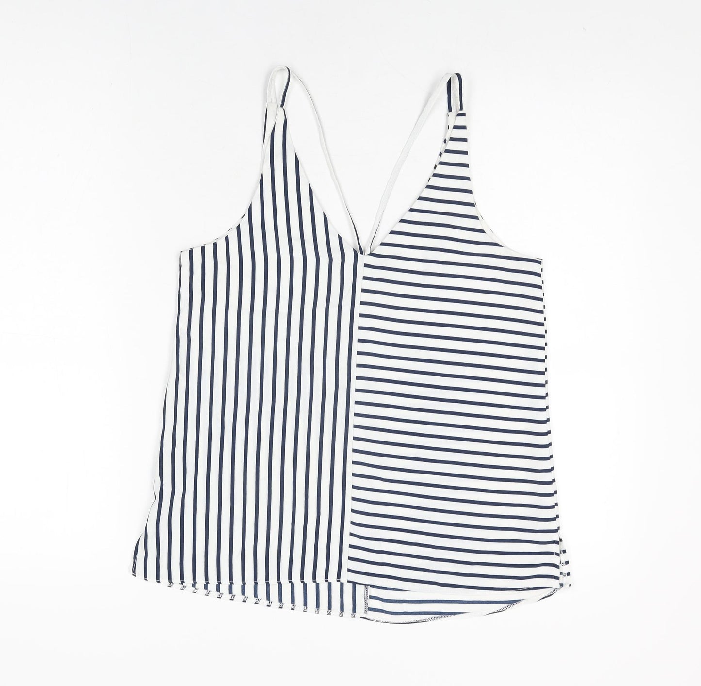 Topshop Womens White Striped Polyester Camisole T-Shirt Size 8 V-Neck