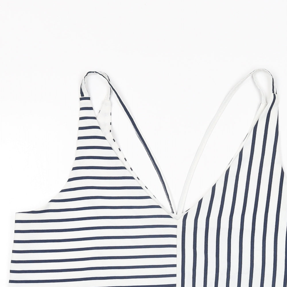 Topshop Womens White Striped Polyester Camisole T-Shirt Size 8 V-Neck