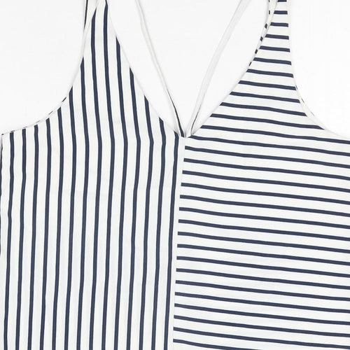 Topshop Womens White Striped Polyester Camisole T-Shirt Size 8 V-Neck