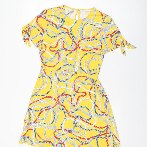 Mango Womens Yellow Geometric Polyester Mini Size M Round Neck Zip