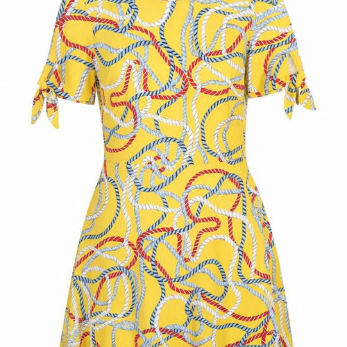Mango Womens Yellow Geometric Polyester Mini Size M Round Neck Zip
