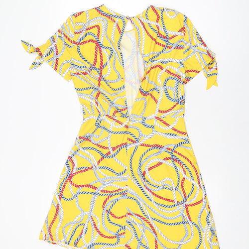 Mango Womens Yellow Geometric Polyester Mini Size M Round Neck Zip