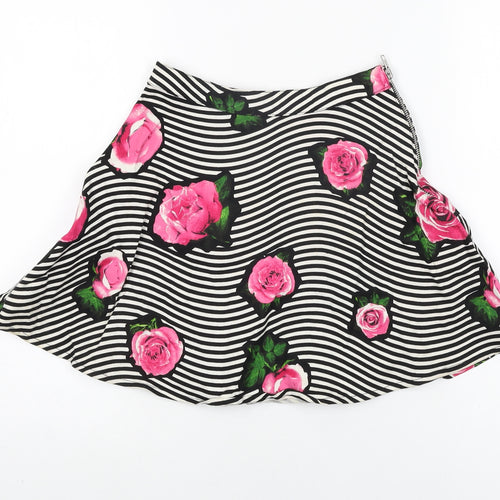 Motel Rocks Womens White Striped Cotton Skater Skirt Size XS Zip