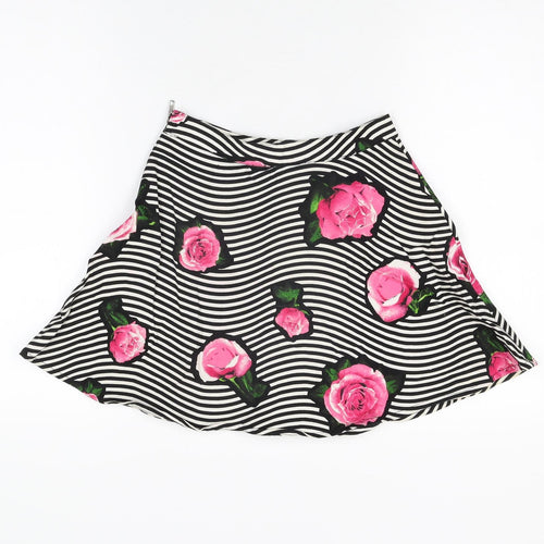 Motel Rocks Womens White Striped Cotton Skater Skirt Size XS Zip