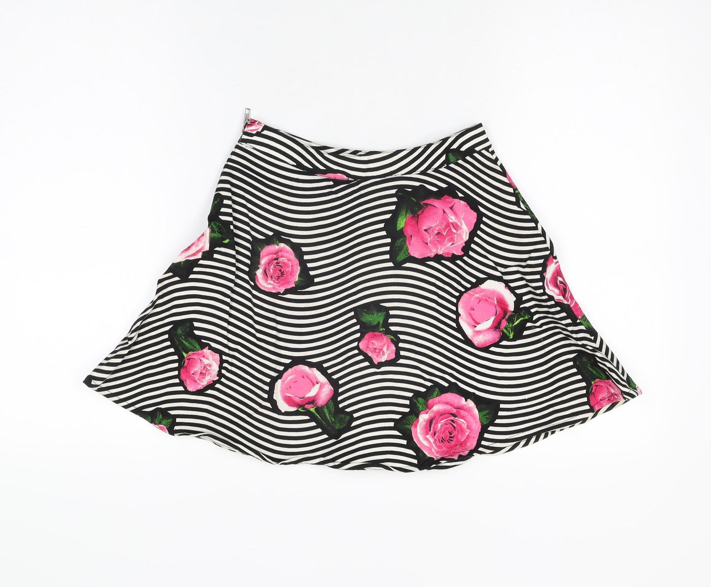 Motel Rocks Womens White Striped Cotton Skater Skirt Size XS Zip