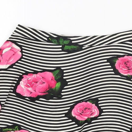 Motel Rocks Womens White Striped Cotton Skater Skirt Size XS Zip