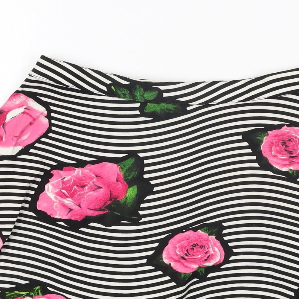 Motel Rocks Womens White Striped Cotton Skater Skirt Size XS Zip