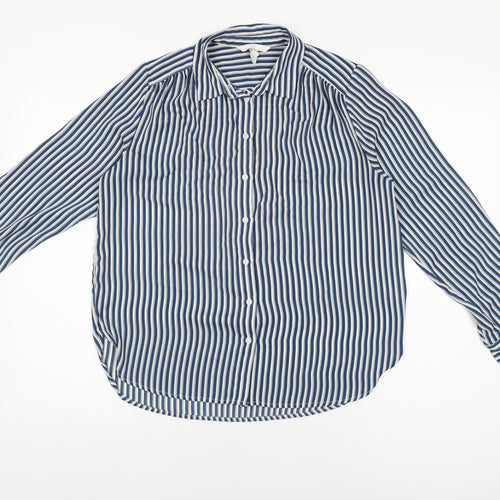 H&M Womens Blue Striped Polyester Basic Button-Up Size 8 Collared