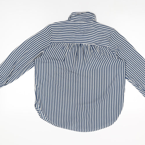 H&M Womens Blue Striped Polyester Basic Button-Up Size 8 Collared