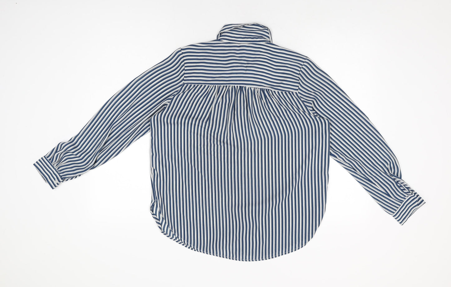 H&M Womens Blue Striped Polyester Basic Button-Up Size 8 Collared