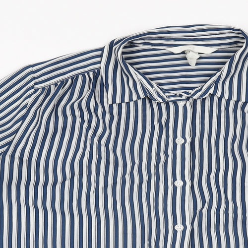 H&M Womens Blue Striped Polyester Basic Button-Up Size 8 Collared