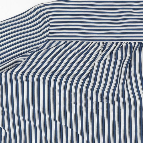 H&M Womens Blue Striped Polyester Basic Button-Up Size 8 Collared