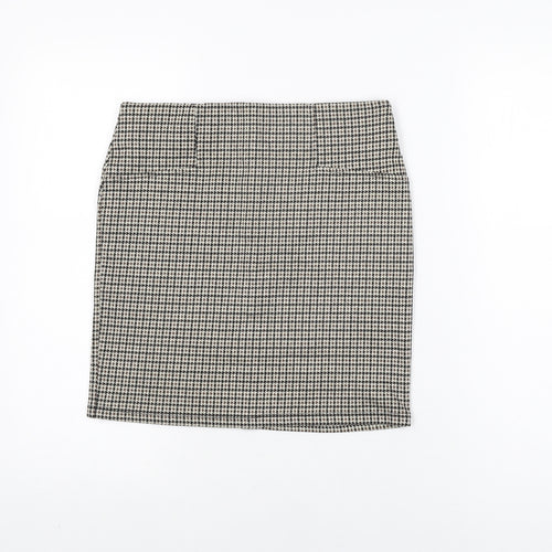 Stradivarius Womens Brown Geometric Polyester Mini Skirt Size M - Houndstooth