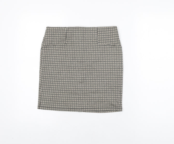 Stradivarius Womens Brown Geometric Polyester Mini Skirt Size M - Houndstooth