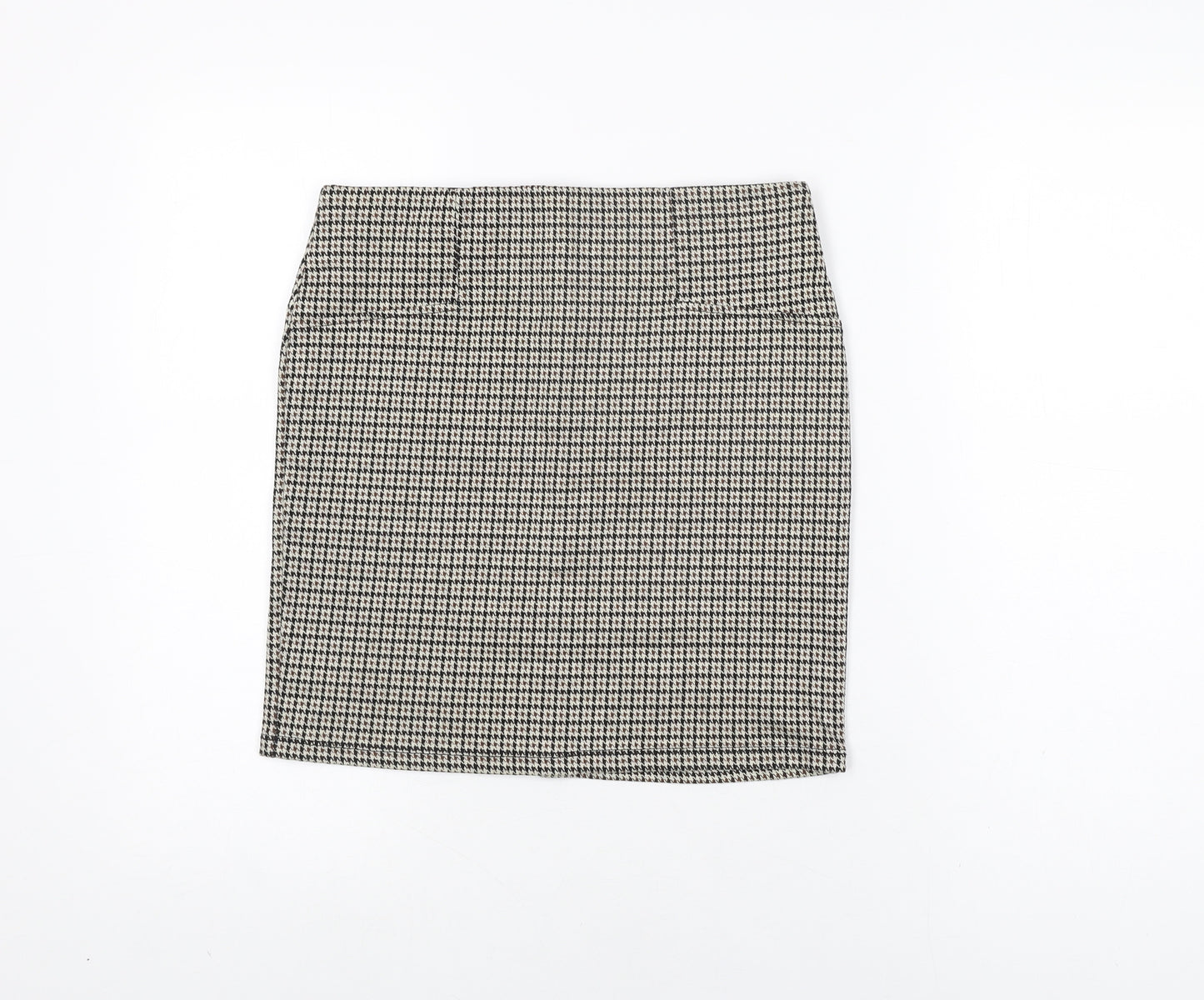 Stradivarius Womens Brown Geometric Polyester Mini Skirt Size M - Houndstooth