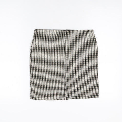 Stradivarius Womens Brown Geometric Polyester Mini Skirt Size M - Houndstooth