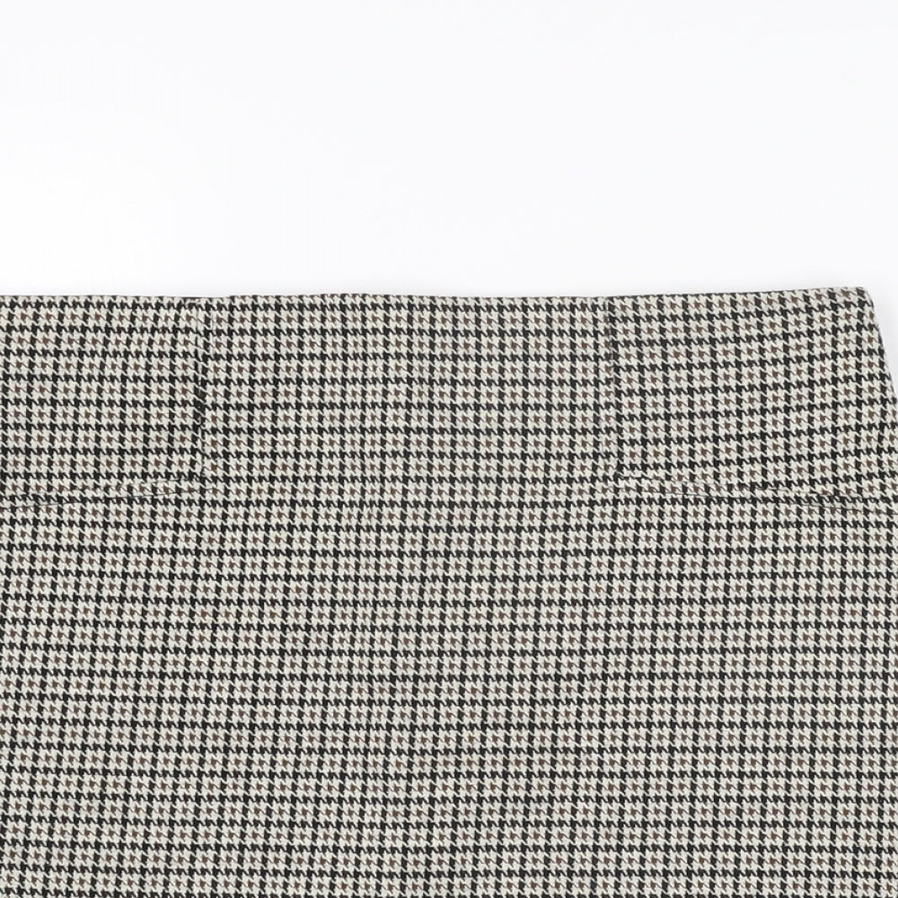 Stradivarius Womens Brown Geometric Polyester Mini Skirt Size M - Houndstooth