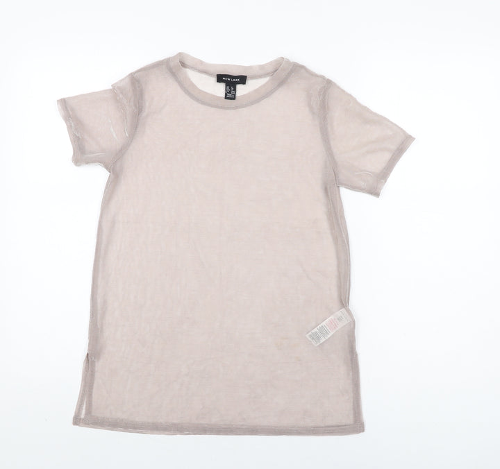 New Look Womens Pink Polyester Basic T-Shirt Size 8 Round Neck