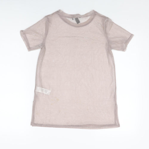 New Look Womens Pink Polyester Basic T-Shirt Size 8 Round Neck
