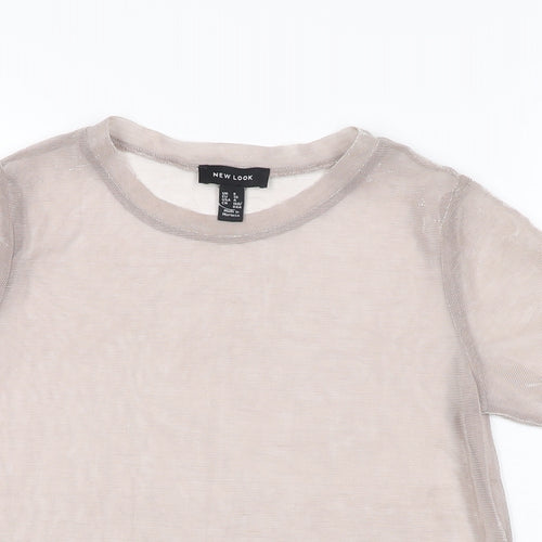New Look Womens Pink Polyester Basic T-Shirt Size 8 Round Neck