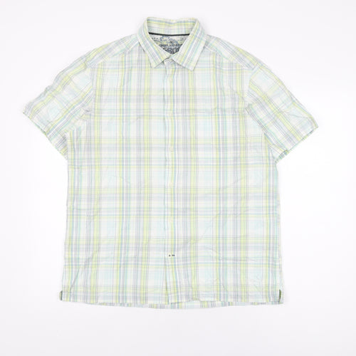 Marks and Spencer Mens White Plaid Cotton Button-Up Size M Collared Button