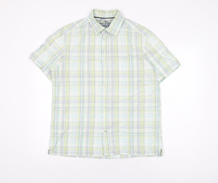 Marks and Spencer Mens White Plaid Cotton Button-Up Size M Collared Button