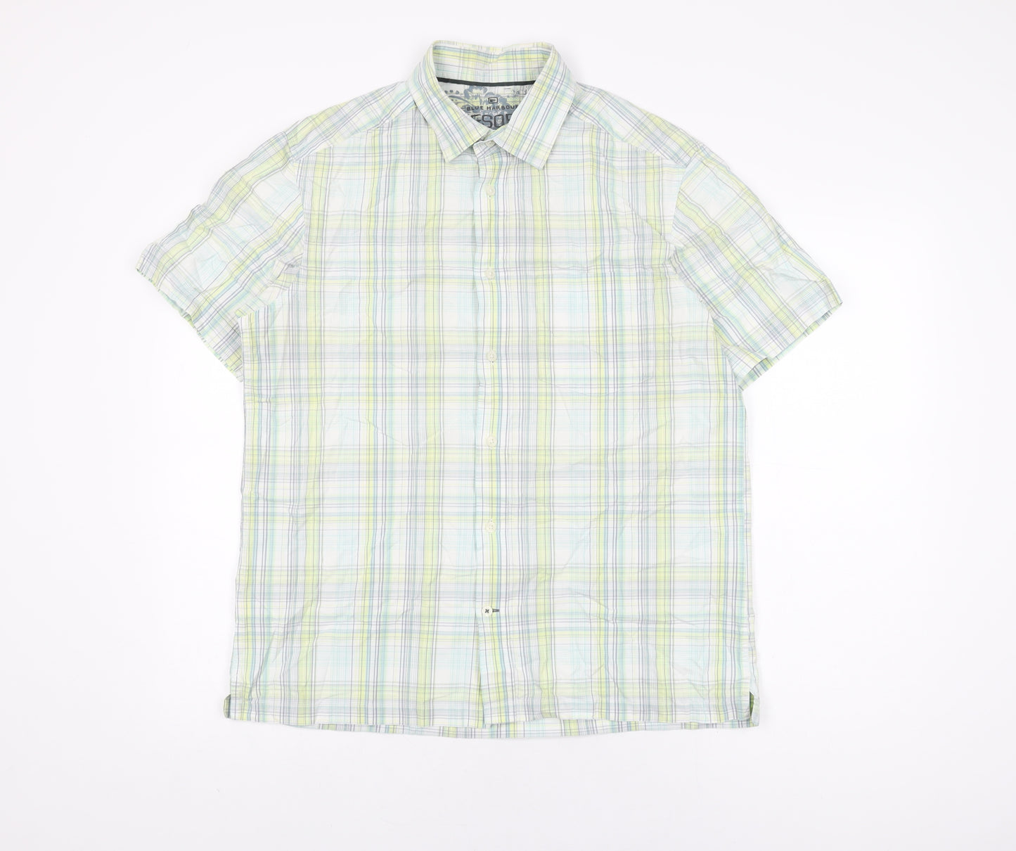 Marks and Spencer Mens White Plaid Cotton Button-Up Size M Collared Button