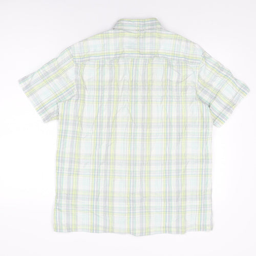 Marks and Spencer Mens White Plaid Cotton Button-Up Size M Collared Button
