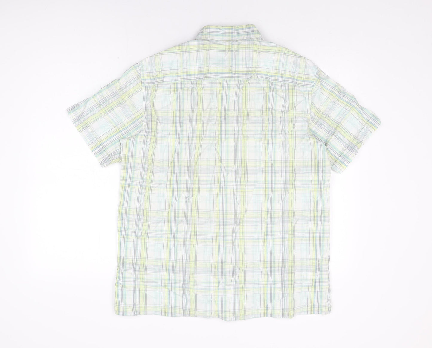 Marks and Spencer Mens White Plaid Cotton Button-Up Size M Collared Button