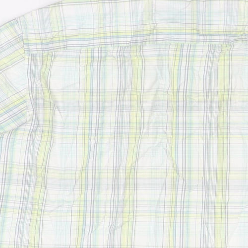 Marks and Spencer Mens White Plaid Cotton Button-Up Size M Collared Button