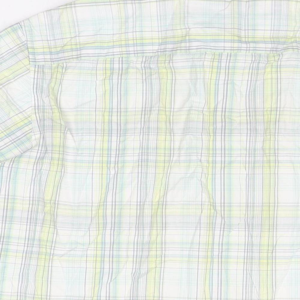 Marks and Spencer Mens White Plaid Cotton Button-Up Size M Collared Button