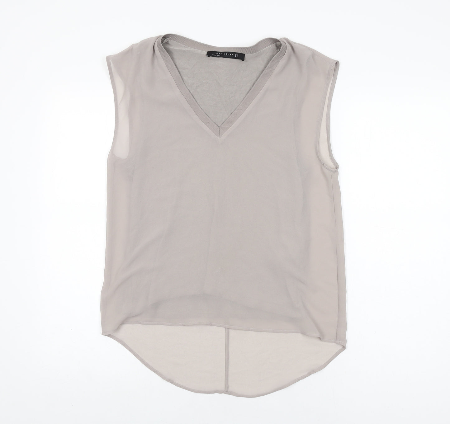Zara Womens Beige Polyester Basic Blouse Size XS V-Neck
