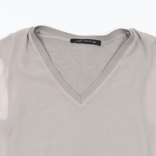 Zara Womens Beige Polyester Basic Blouse Size XS V-Neck