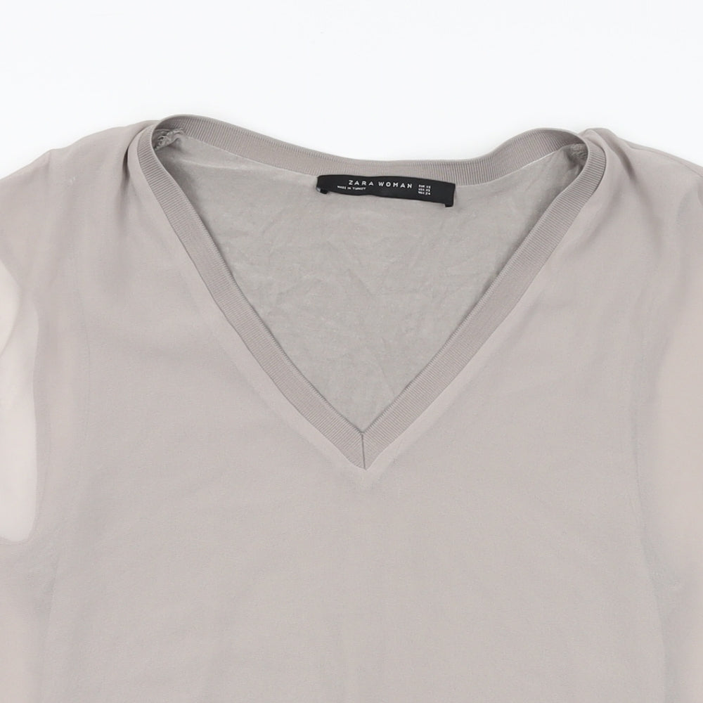 Zara Womens Beige Polyester Basic Blouse Size XS V-Neck