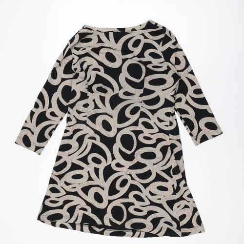 Adini Womens Black Geometric Cotton Basic T-Shirt Size L V-Neck